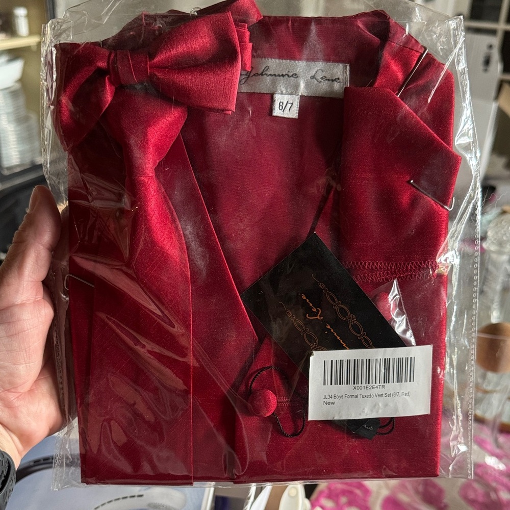 Kids Red Formal Tuxedo Vest and bowtie
